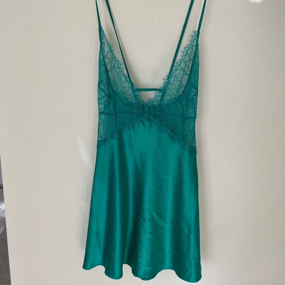 Victorias Secret Green Lace Slip Dress